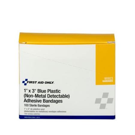 FIRST AID ONLY 3 in x 1 in Blue Plastic Bandages, PK100 90923